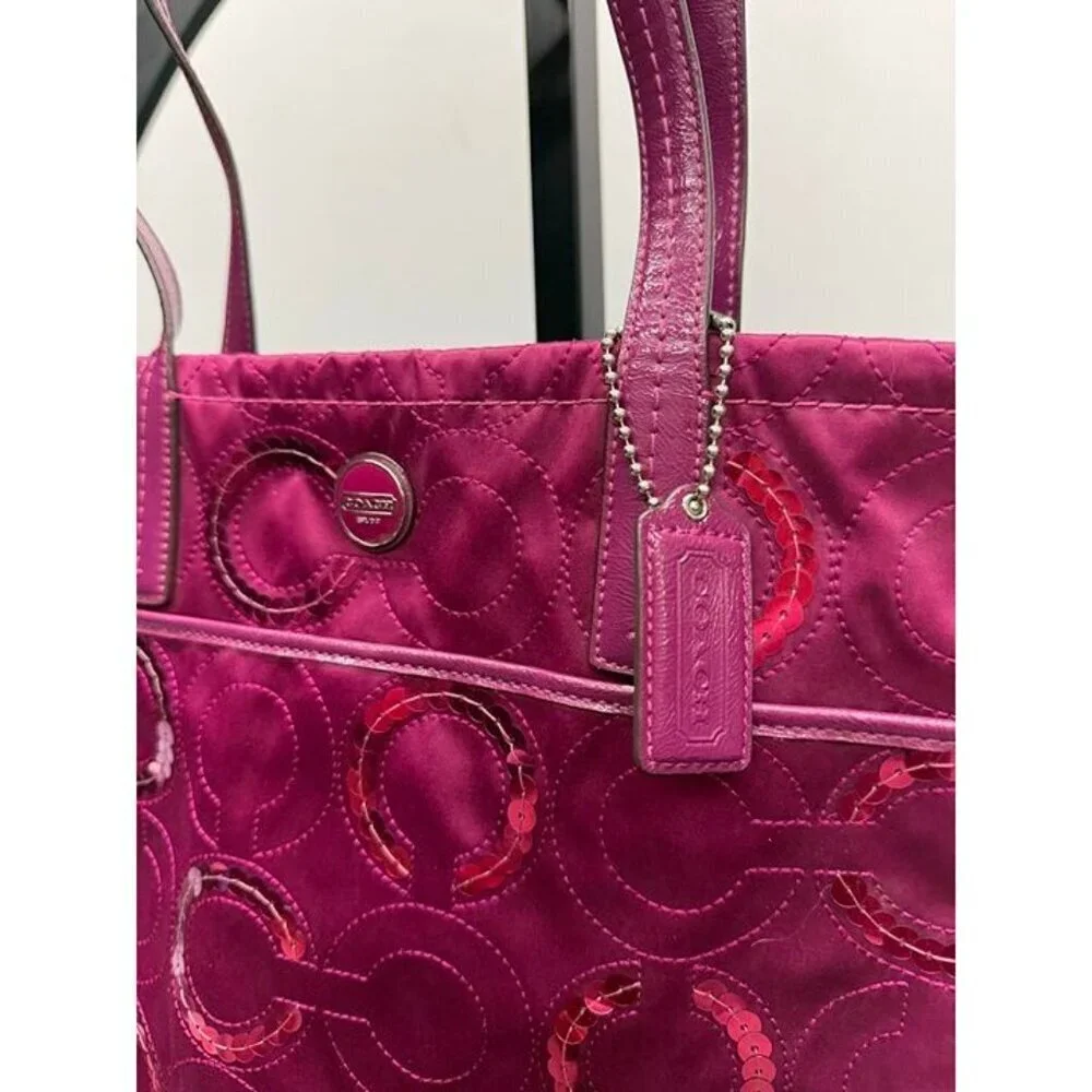 Coach Signature Sequin Passion Berry Handbag Tote